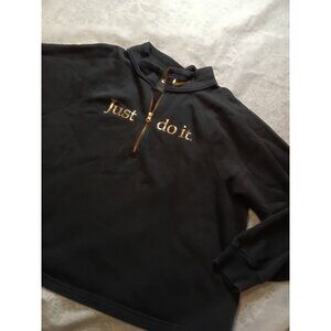 Nike Black Half Zip Cropped Just Do It Sweatshirt w/Gold Lettering Sz 2X